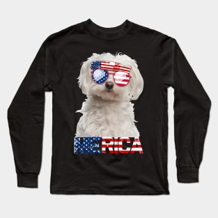 Merica Maltese Dog American Flag 4Th Of July Long Sleeve T-Shirt